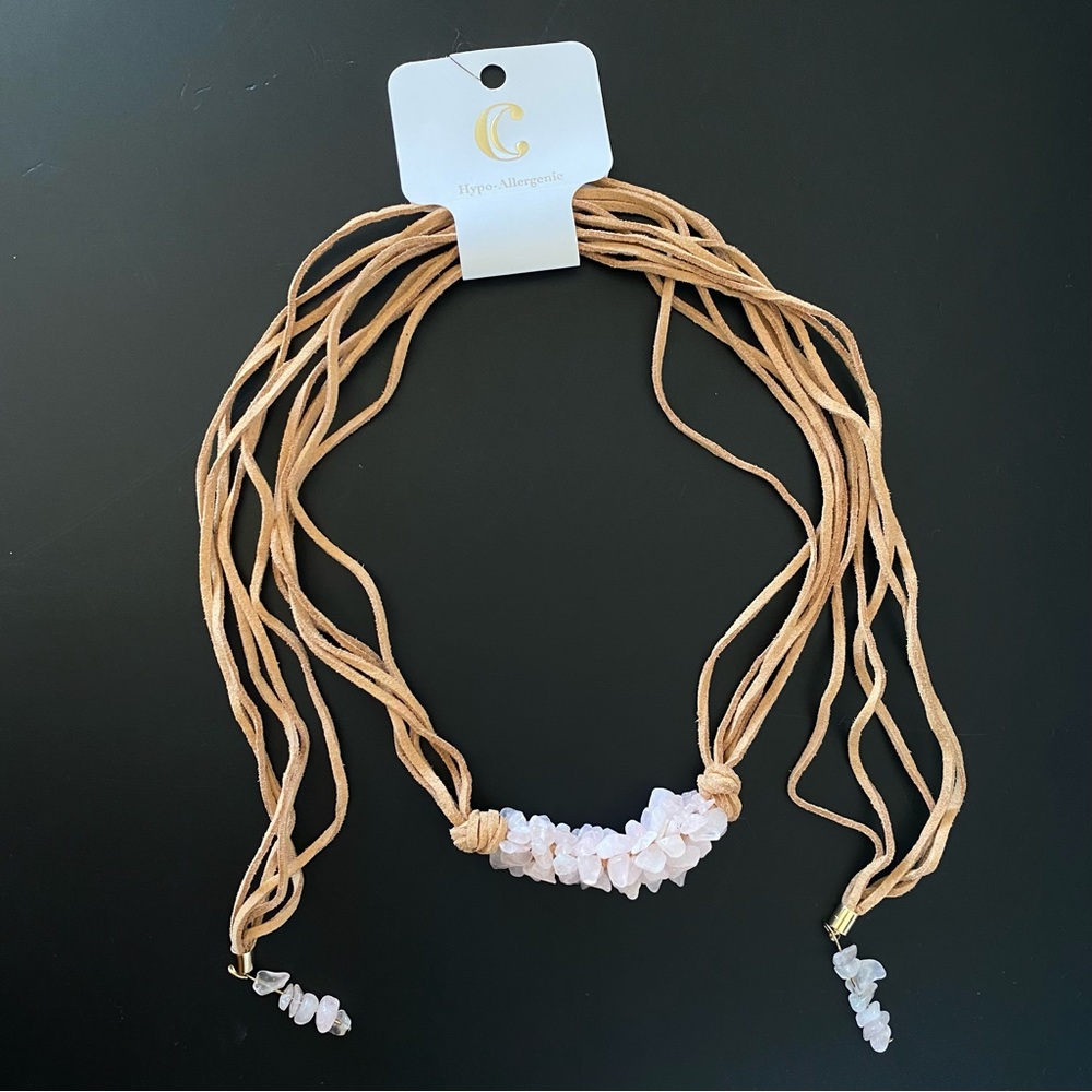 Charming Charlie Rose Quartz and Leather Wrap Necklace/Bracelet NWT